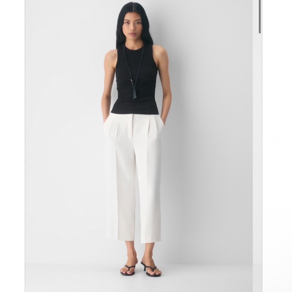 Wilfred Aritzia Effortless Pant Cropped Crepette Birch White Wide Leg Trousers 4
